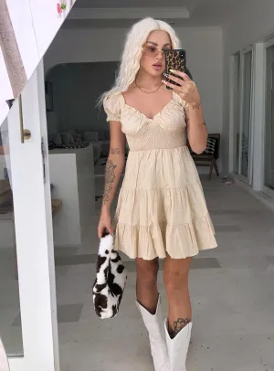 Daniela Mini Dress Beige Pop Star Flattering mini dress for all shapes