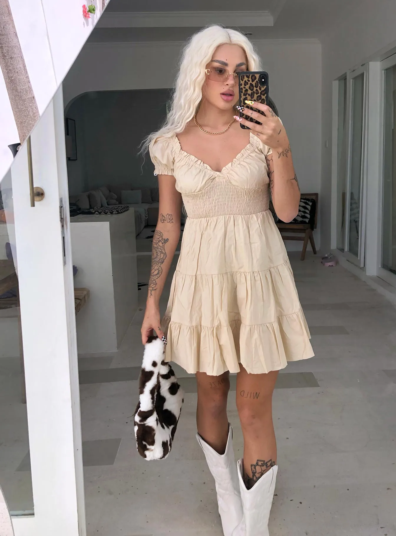 Daniela Mini Dress Beige Pop Star Flattering mini dress for all shapes