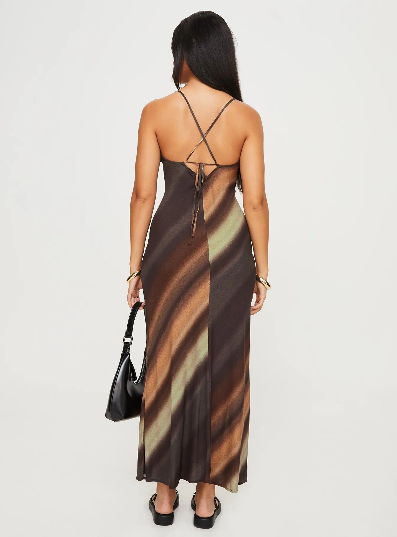 Queen Vibe Boat Neck Otillie Maxi Dress Brown Multi