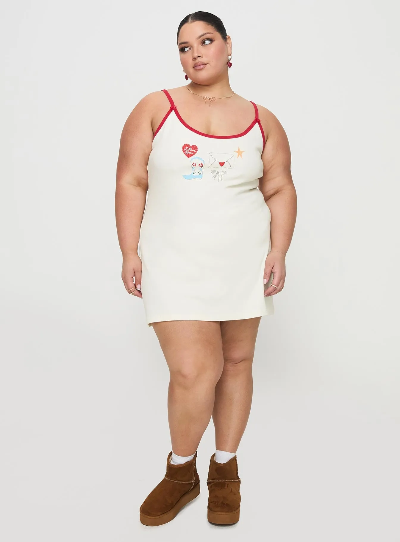 Timeless mini silhouette Letters Of Love Rib Sleep Mini Dress Multi Curve