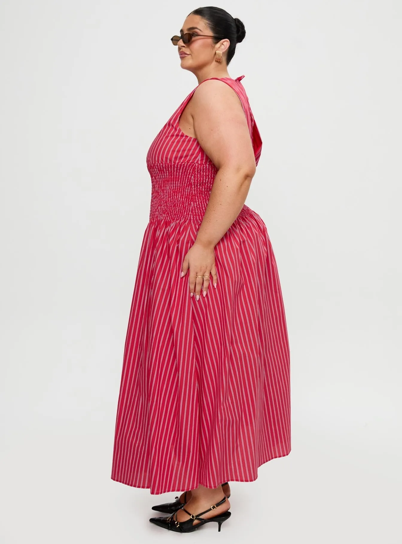 Still Lake Lilienne Cotton Poplin Maxi Dress Red Stripe Curve