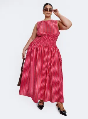 Dot Play Lilienne Cotton Poplin Maxi Dress Red Stripe Curve