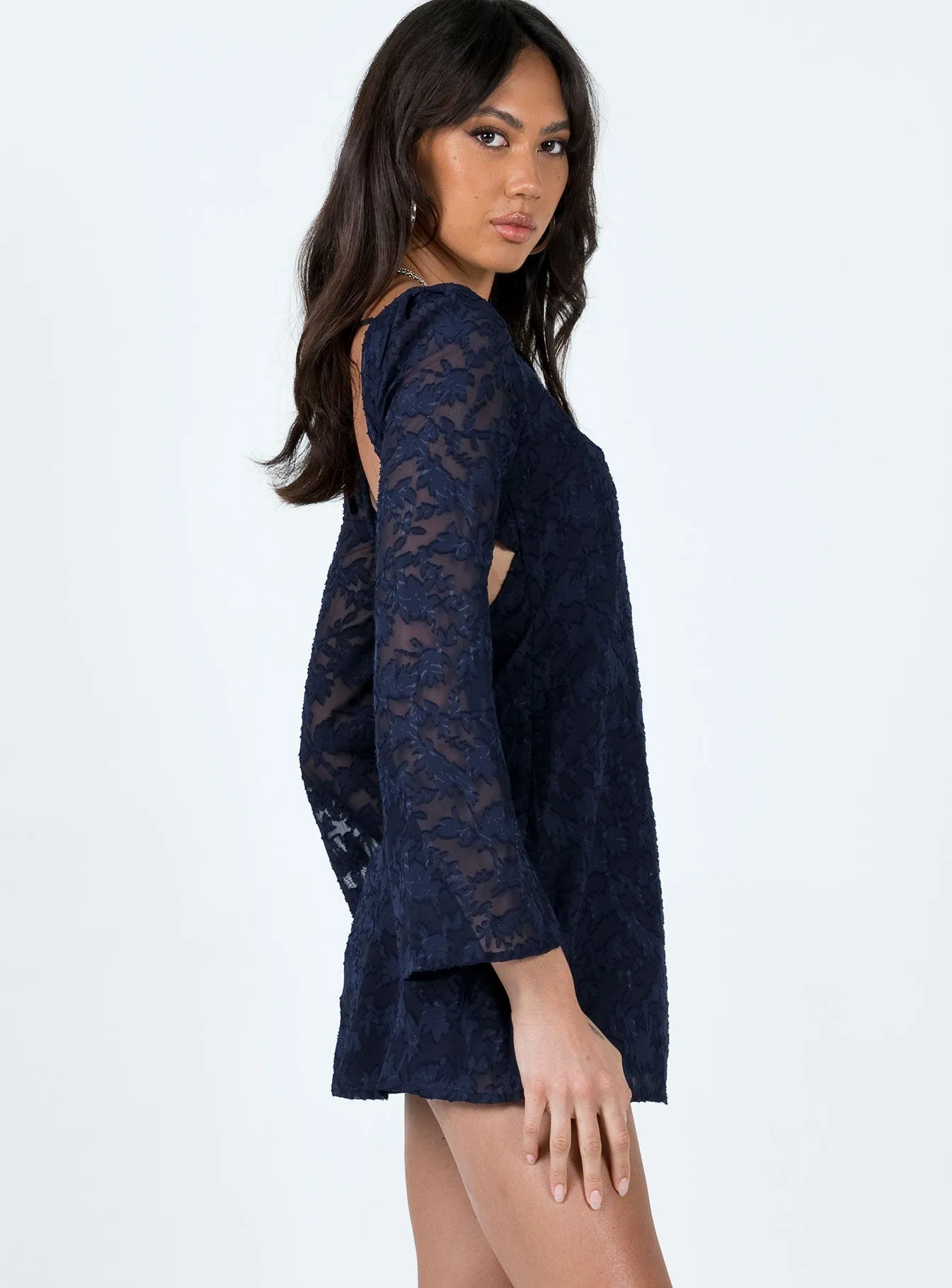 Eryn Long Sleeve Mini Dress Navy Youthful Fashion