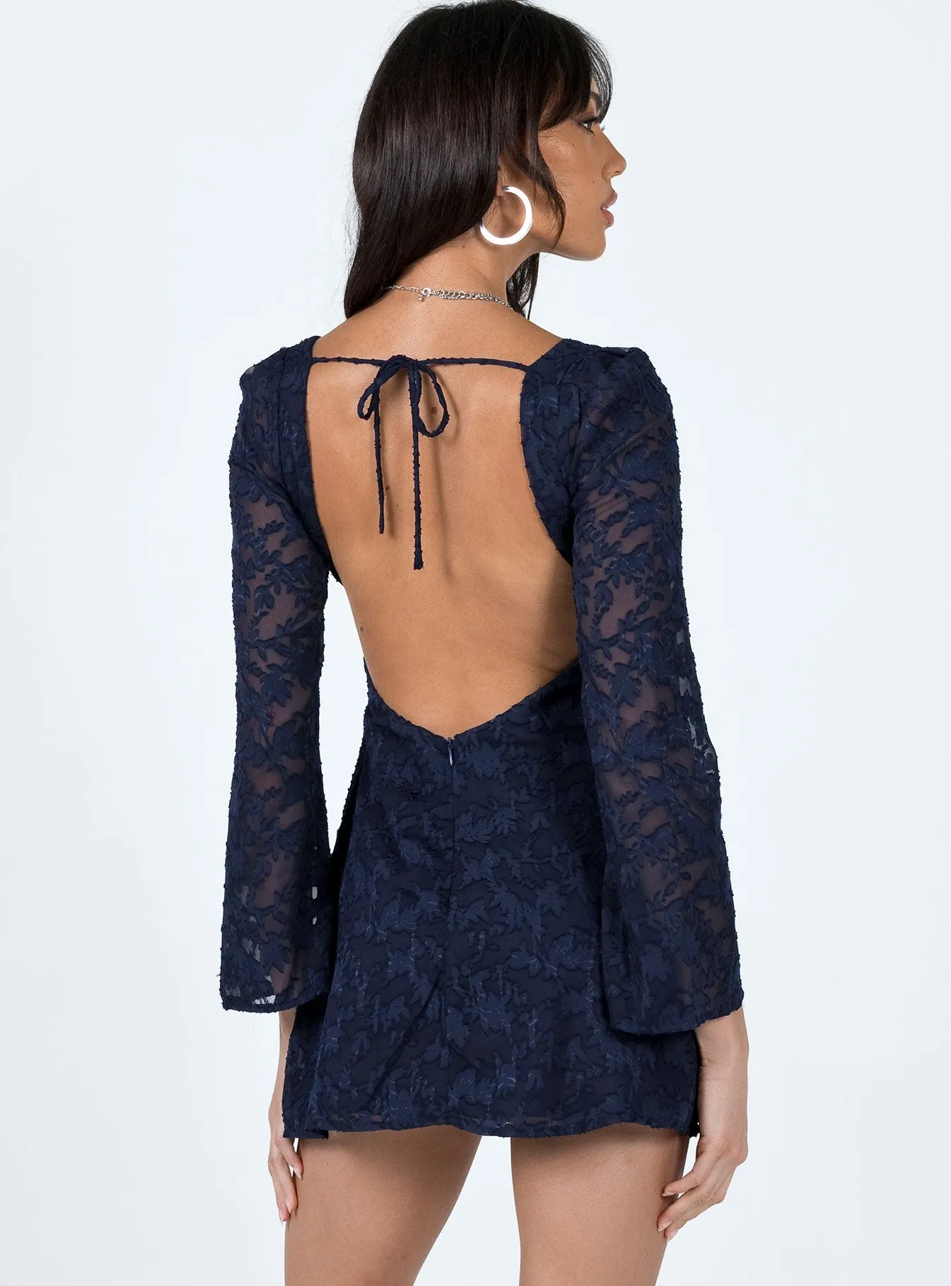 Eryn Long Sleeve Mini Dress Navy Shine Edge Stage Mode