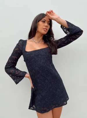 Eryn Long Sleeve Mini Dress Navy Skin Feel