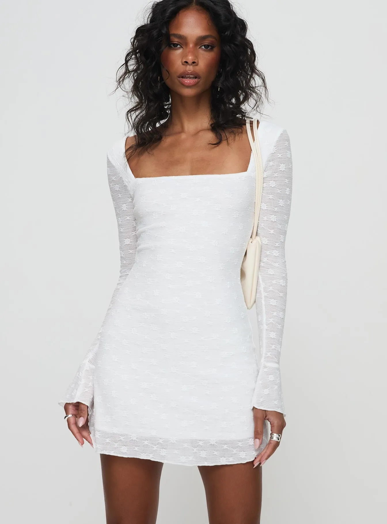 Lanchester Long Sleeve Mini Dress White Heat Scene Trend Mode