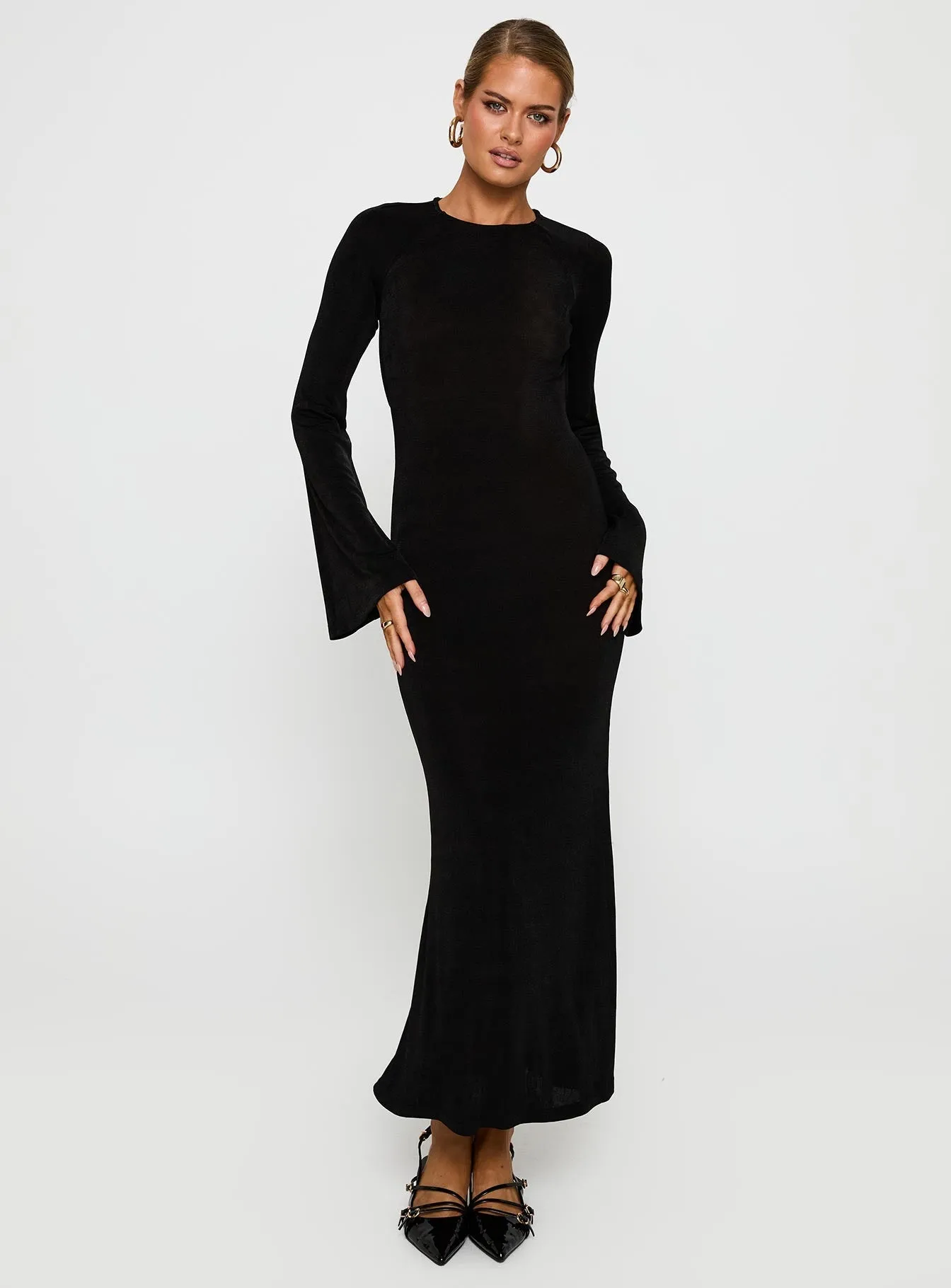 Amersham Long Sleeve Maxi Dress Black Wall Glow Bold pattern maxi