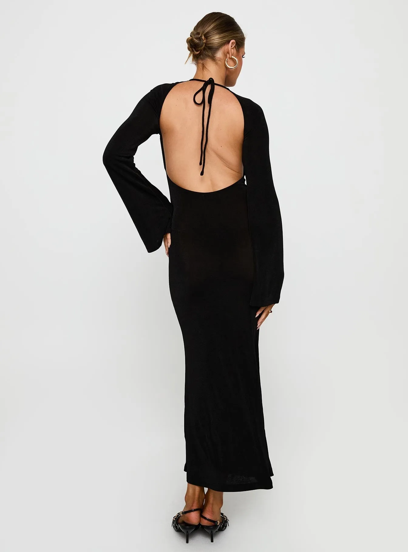 Amersham Long Sleeve Maxi Dress Black Linen Drapes