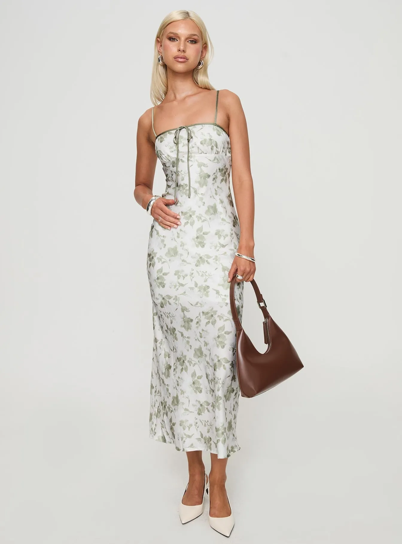 Air Glow Fashionable formal event piece Vasiliki Maxi Dress White / Green Floral