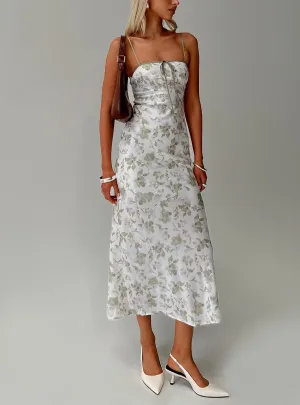 Boat Neck Boho Spirit Vasiliki Maxi Dress White / Green Floral