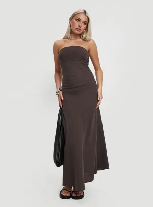 Wheat Field Minimal Line Yahir Strapless Maxi Dress Brown