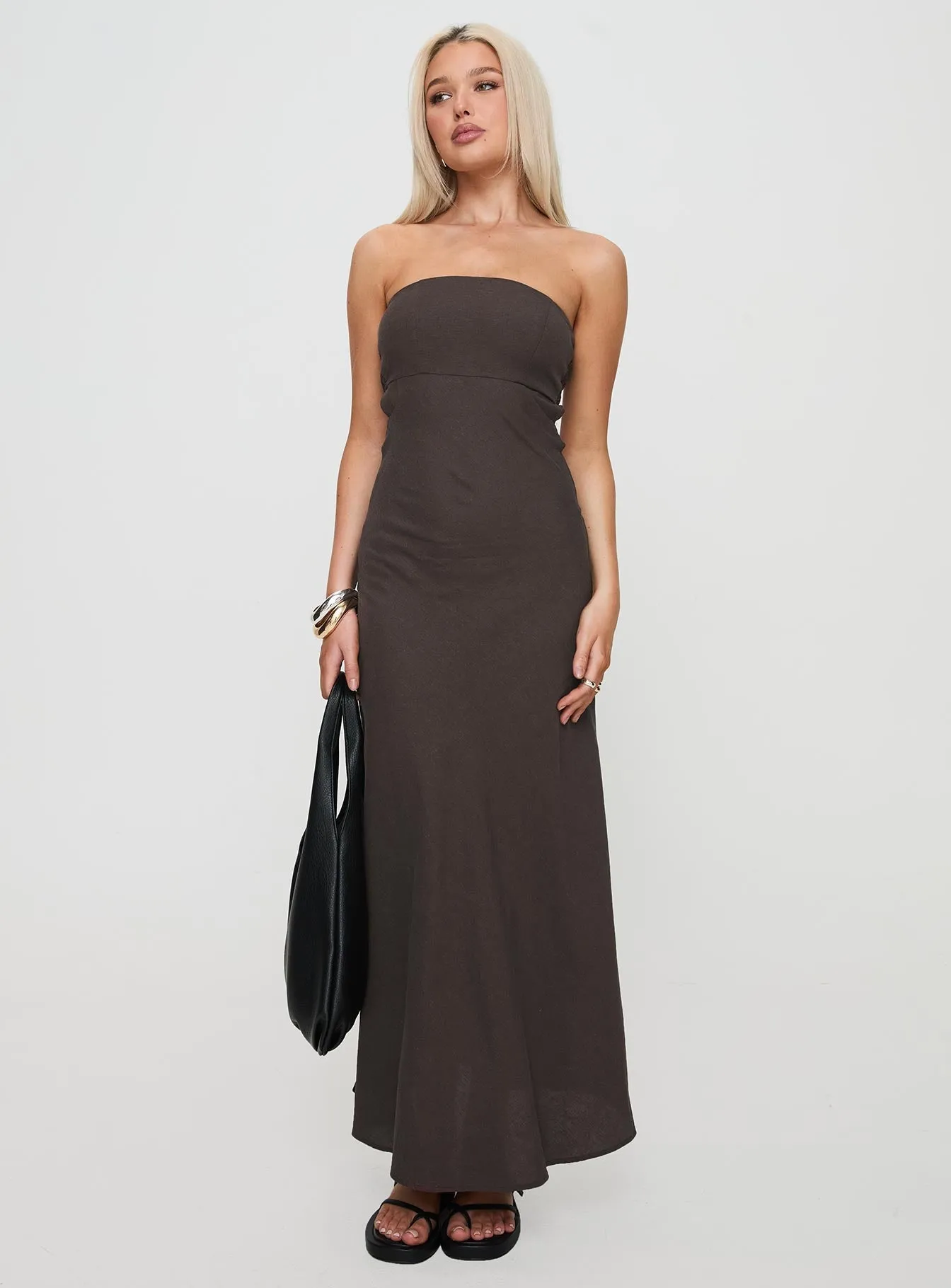 Yahir Strapless Maxi Dress Brown Winter Light