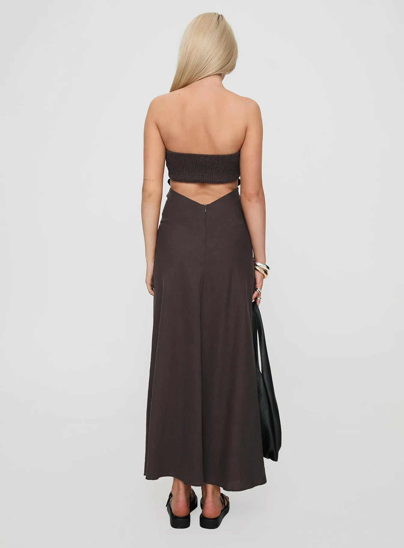 Ivory Shine Yahir Strapless Maxi Dress Brown