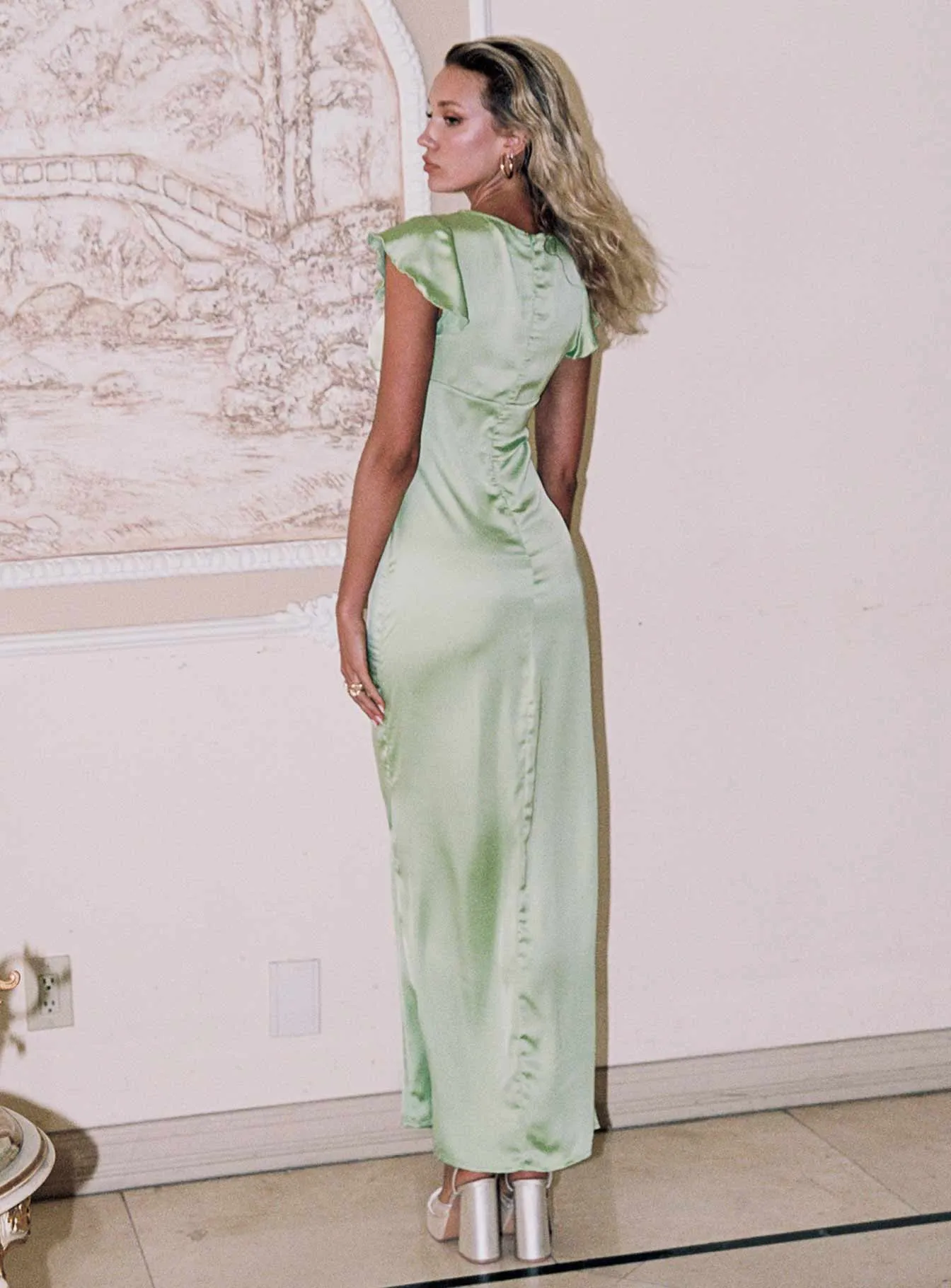 Armas Lace Trim Maxi Dress Green Stylish boho dress Classic sleeveless floor dress