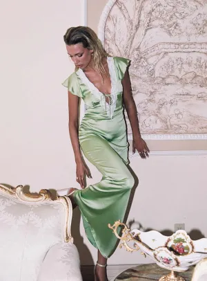 Armas Lace Trim Maxi Dress Green Morning Mist