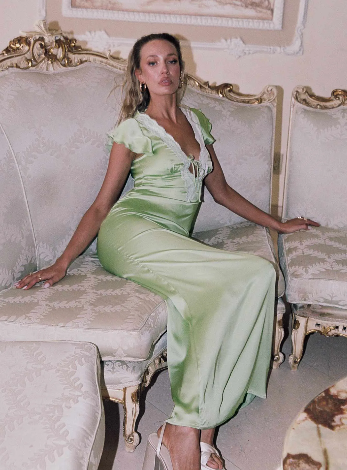 Fantasy Touch Armas Lace Trim Maxi Dress Green