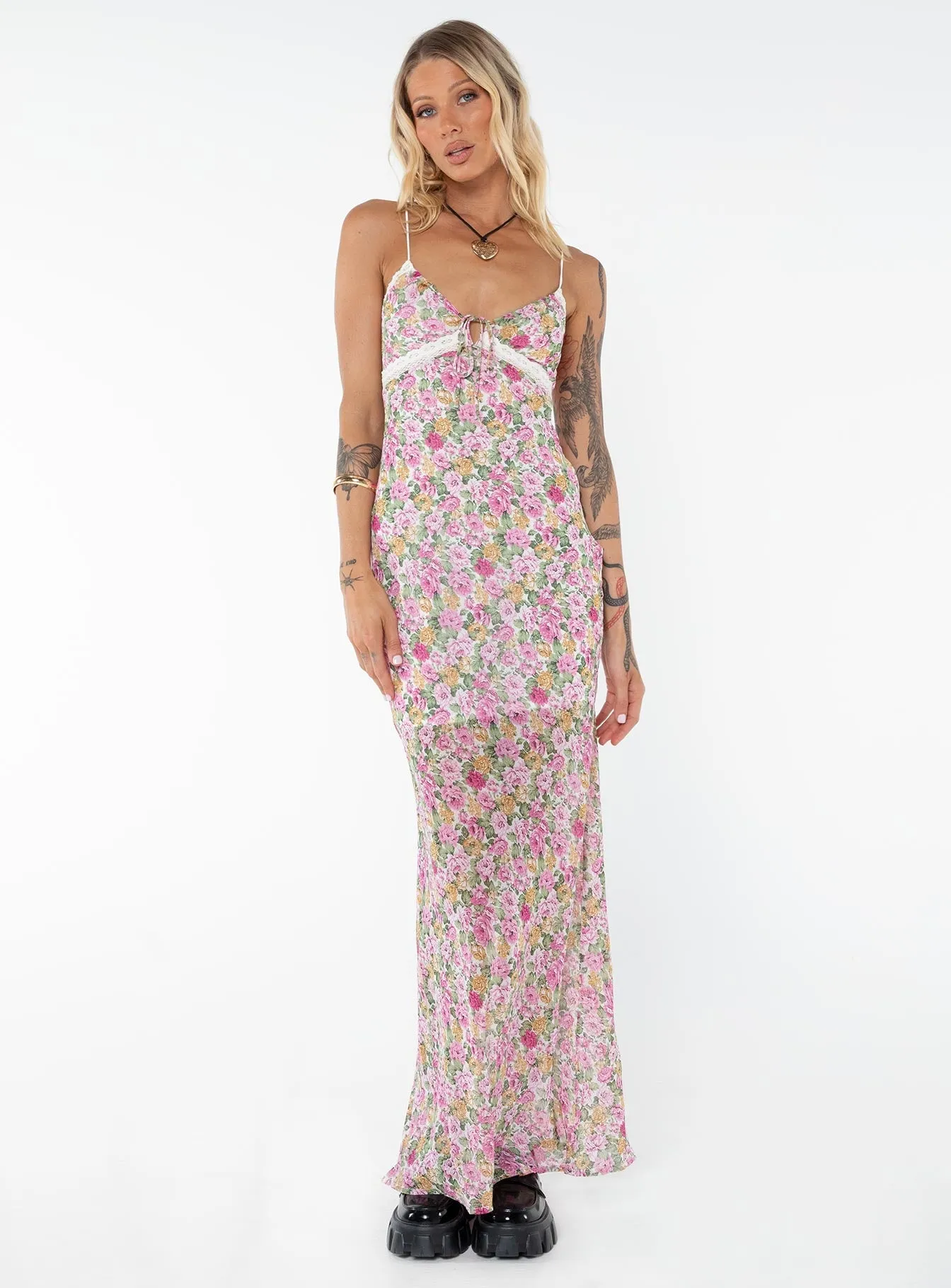 Pleat Glow Poetic Move Emily Maxi Dress Pink Floral Tall