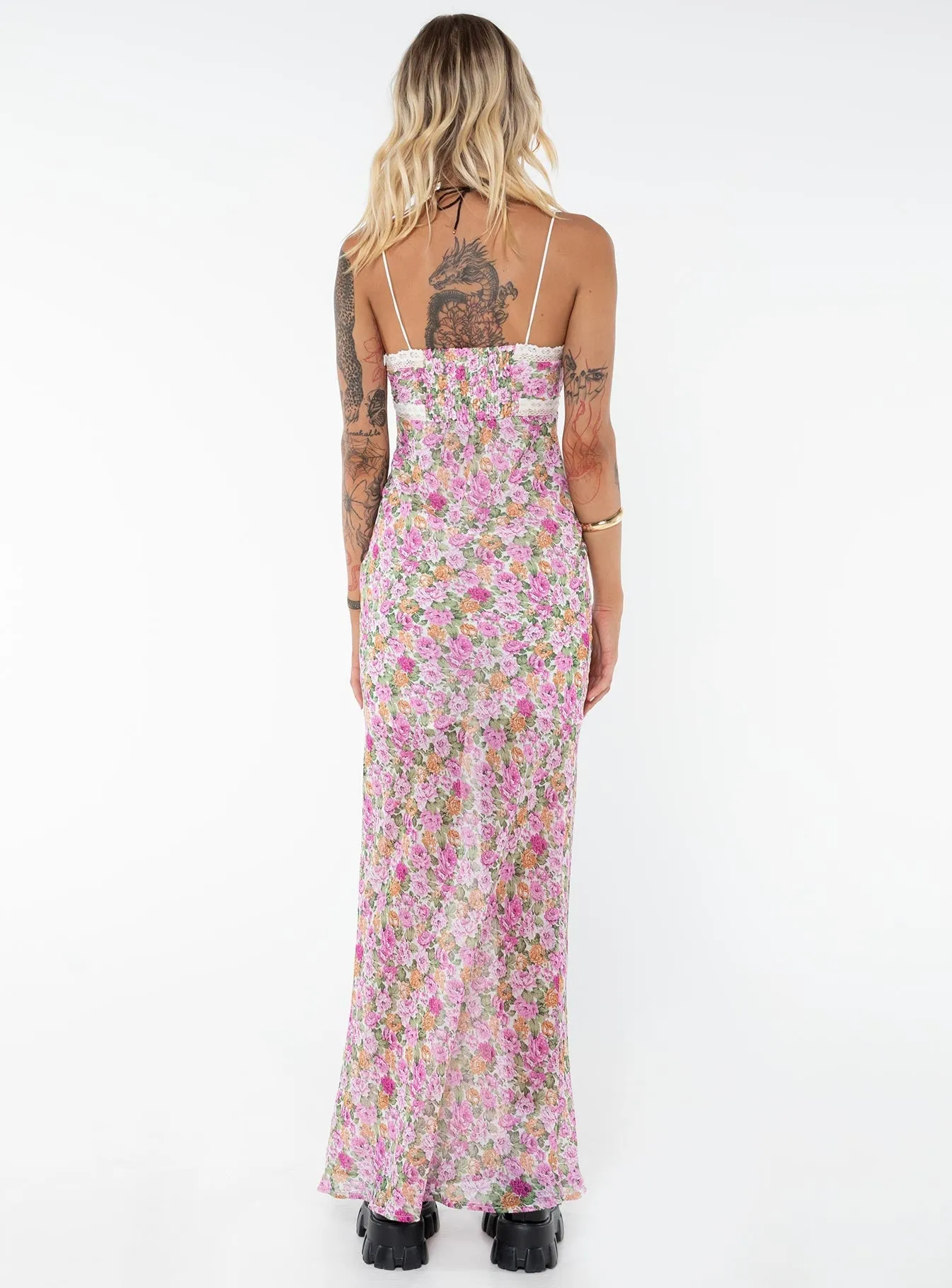 Emily Maxi Dress Pink Floral Tall french chic Turquoise Shine