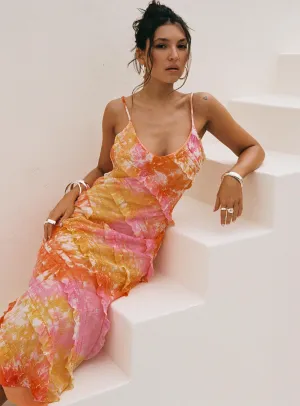 Lars Maxi Dress Orange Multi Fringe Glow Italian Ease