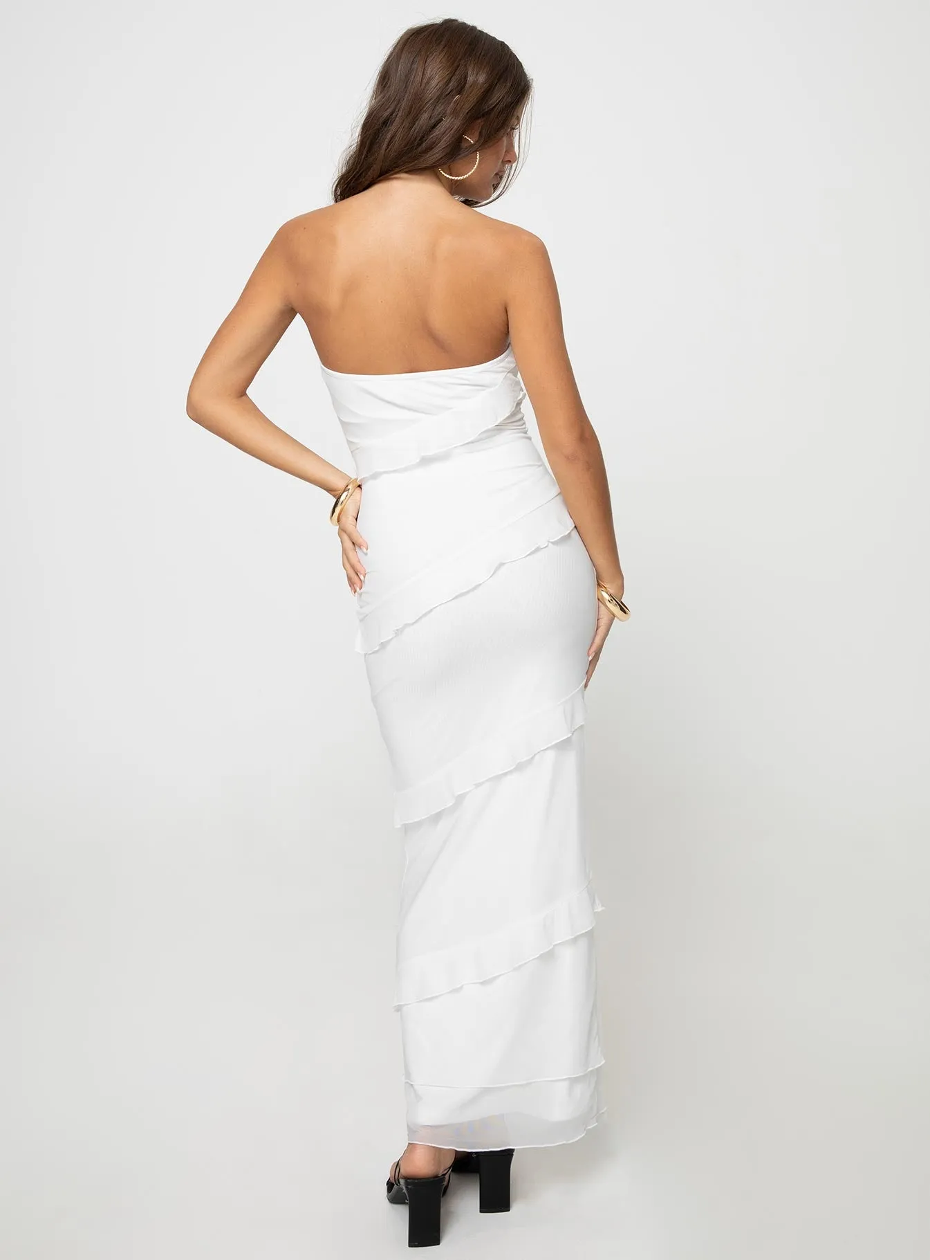 Lasher Strapless Maxi Dress White color block