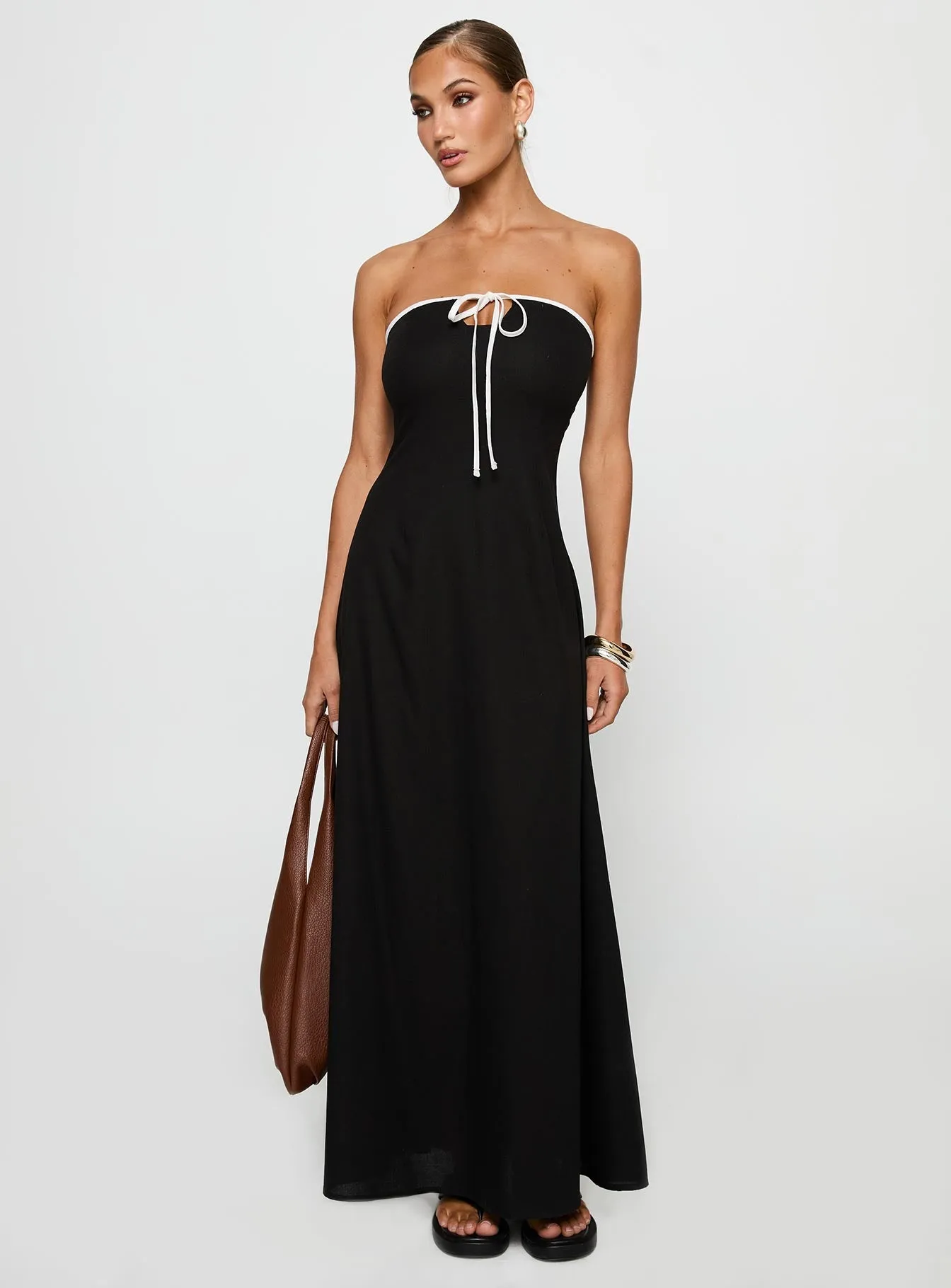 Bijou Strapless Maxi Dress Black Crepe Soft
