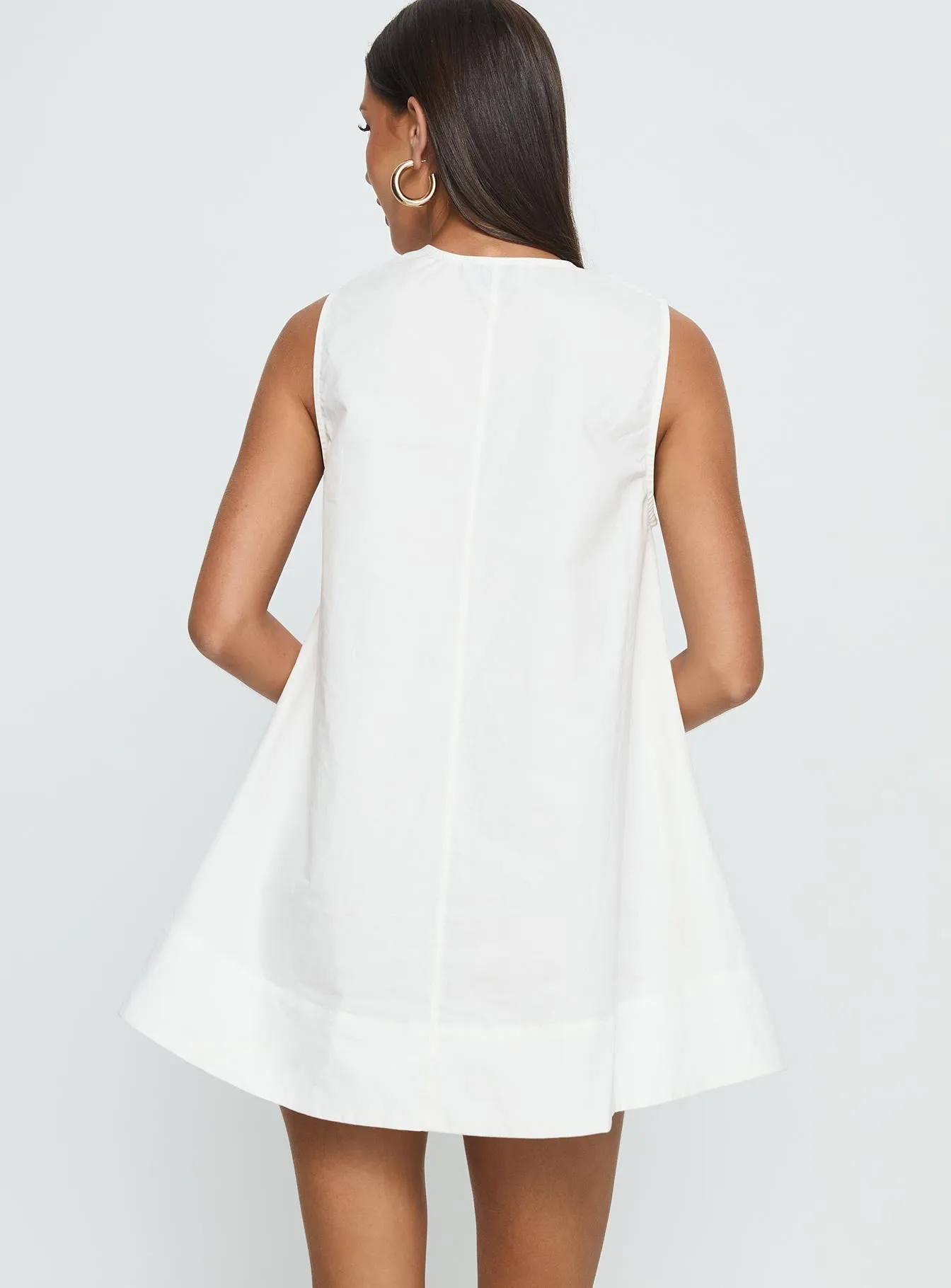 Playful Look Cross Back Support Design Eberta Ruched Baby Doll Mini Dress White
