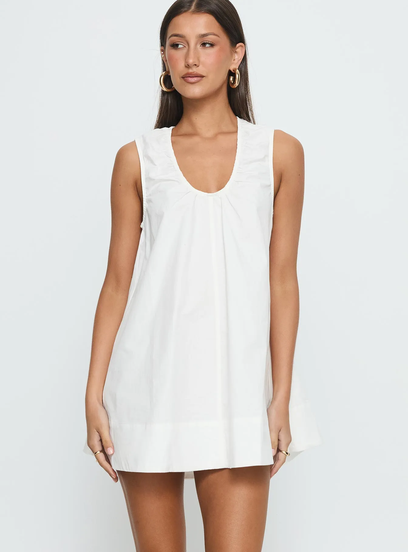 Eberta Ruched Baby Doll Mini Dress White Glow Fresh