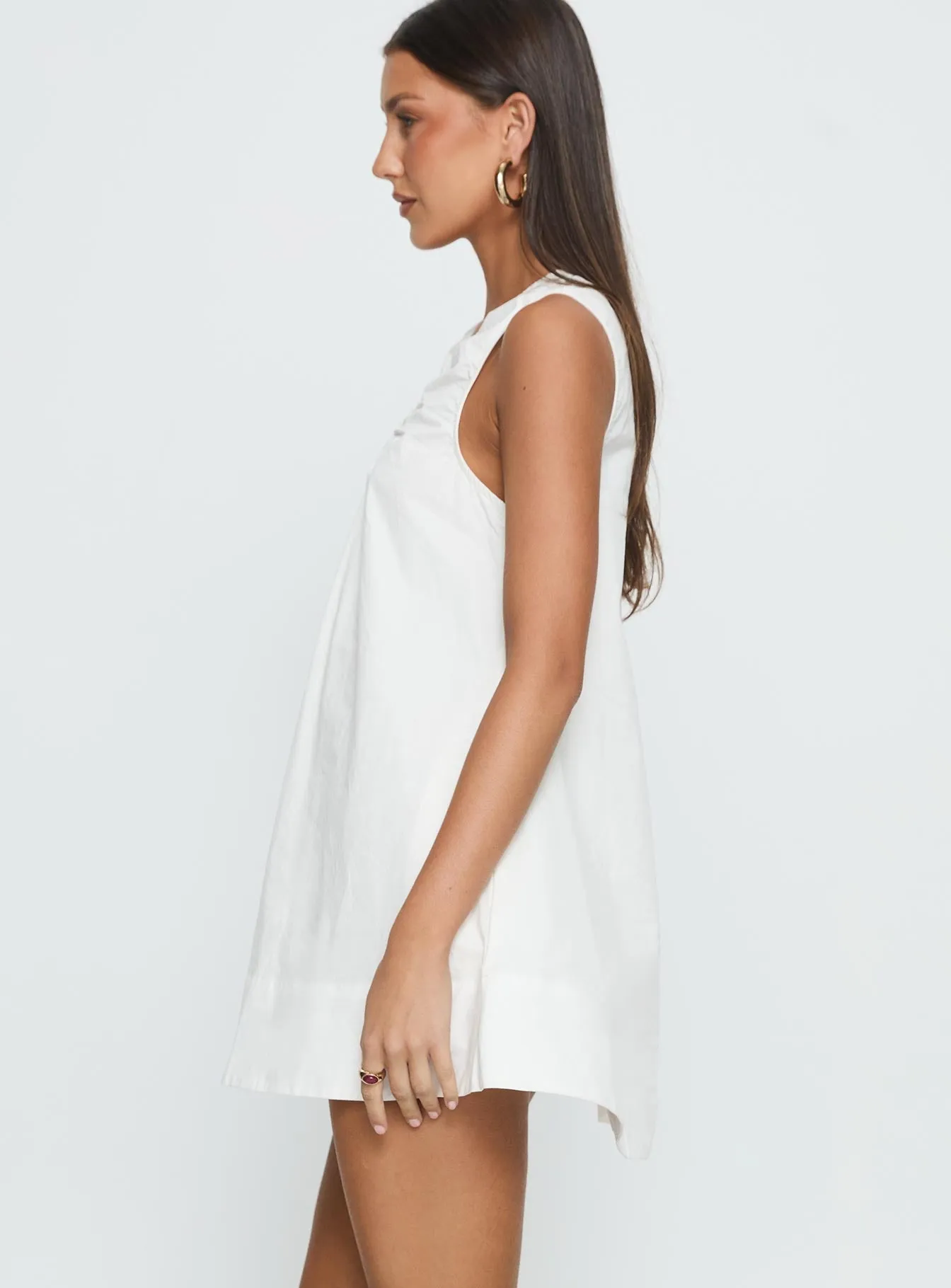 Stage Warm Stylish simple short dress Eberta Ruched Baby Doll Mini Dress White