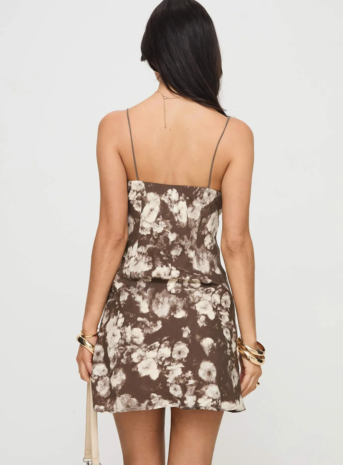 Crop Cut Daytime casual mini Marilyn Mini Dress Brown / Floral