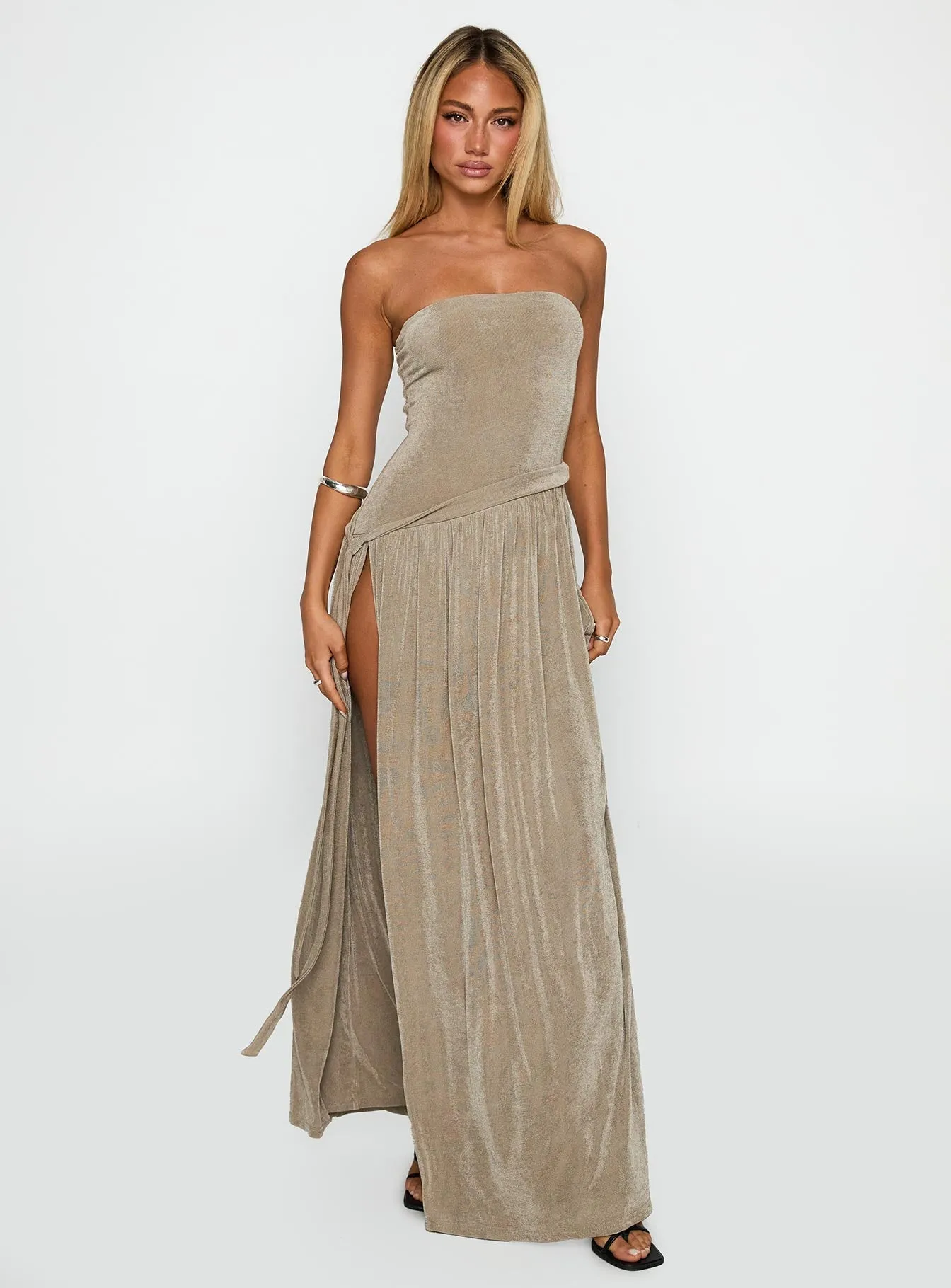 Clay Glow Inka Strapless Maxi Dress Taupe