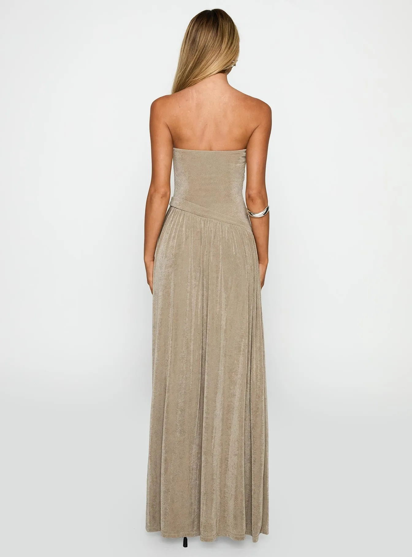 Inka Strapless Maxi Dress Taupe The sleek lines of this maxi dress create a flattering and elegant look for any event Light and breathable fabric