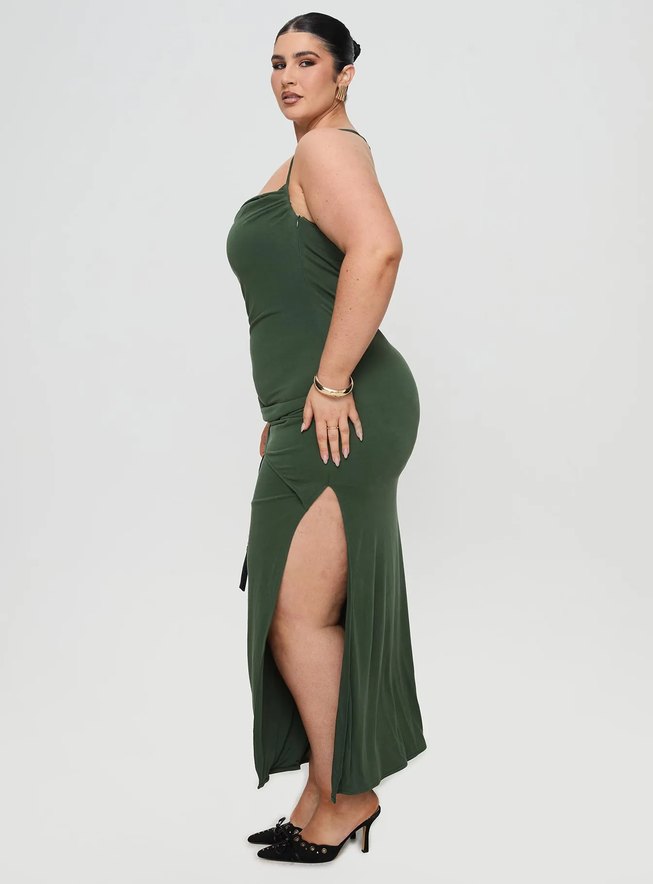 Marchesi Maxi Dress Green Curve Spring Bloom Maxi dress with belt
