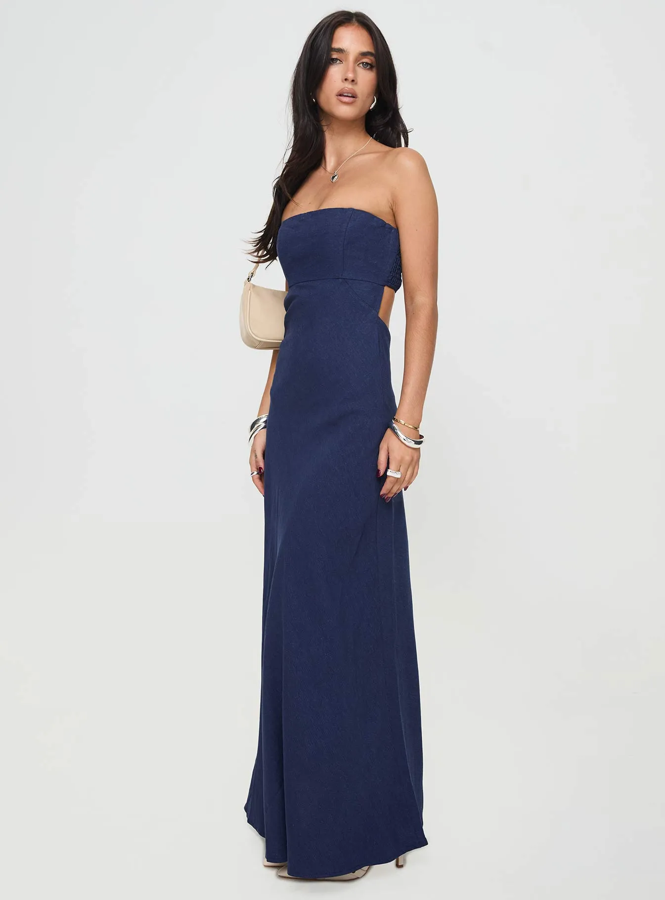 Yahir Strapless Maxi Dress Navy Urban View Tiered Skirt