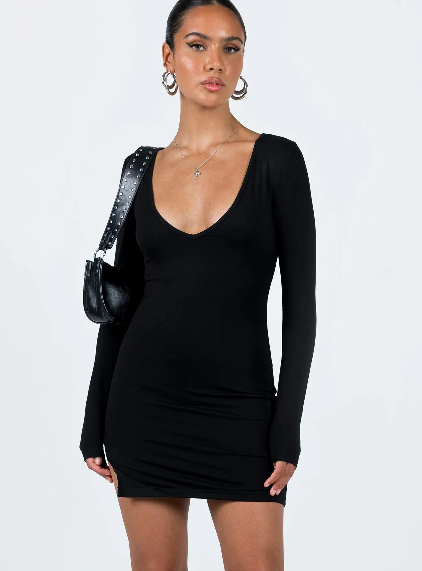Kingsland Long Sleeve Mini Dress Black Adjustable Waistband Style Pop