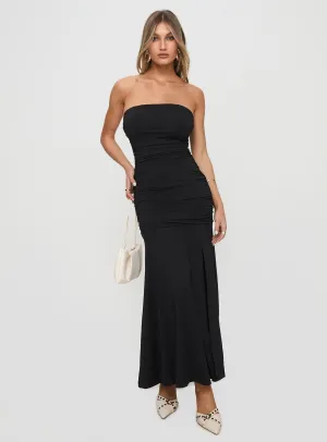 Caymus Strapless Maxi Dress Black Linen Glow