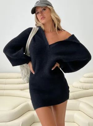 Effortless Style Stretchable Fit Thorelle Sweater Mini Dress Black