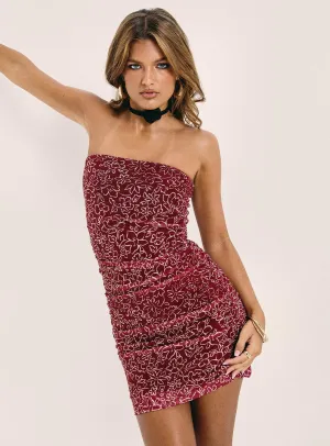Capucine Strapless Mini Dress Red Floral Wrinkle Free Fabric