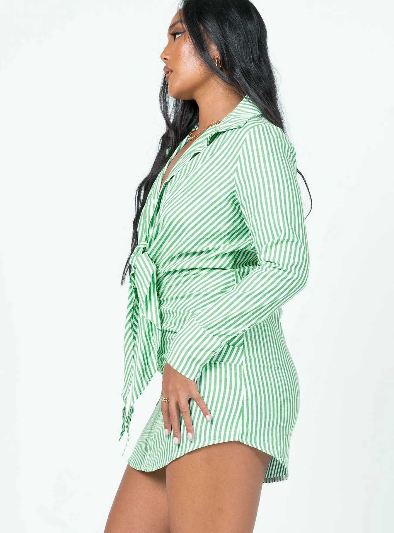 Kali Shirt Mini Dress Green Shine Edge Oversized Pocket