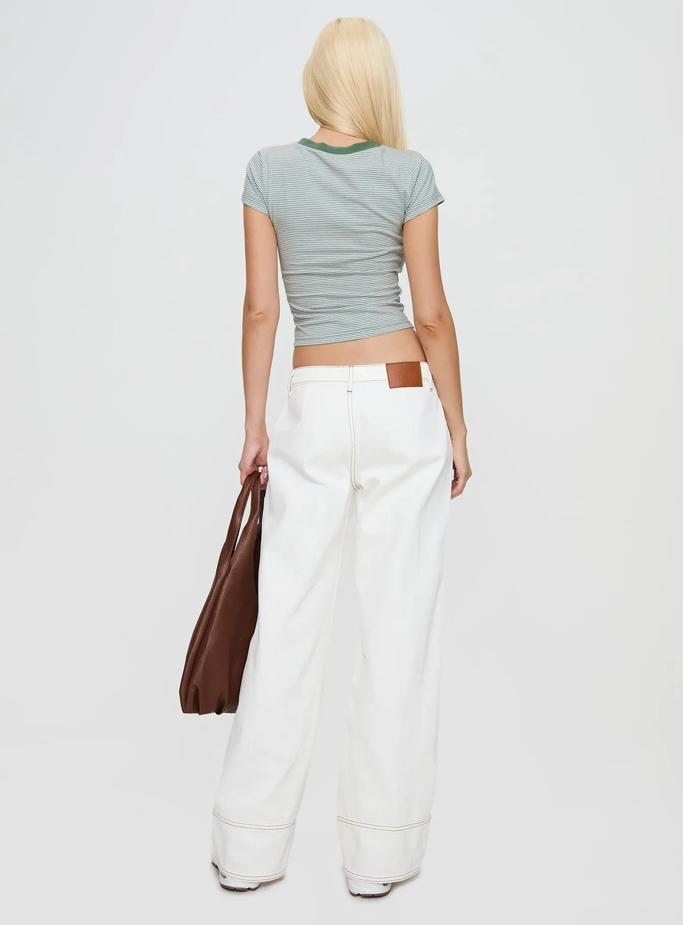 Gage Contrast Stitch Jeans White Athlete Fit Elegant