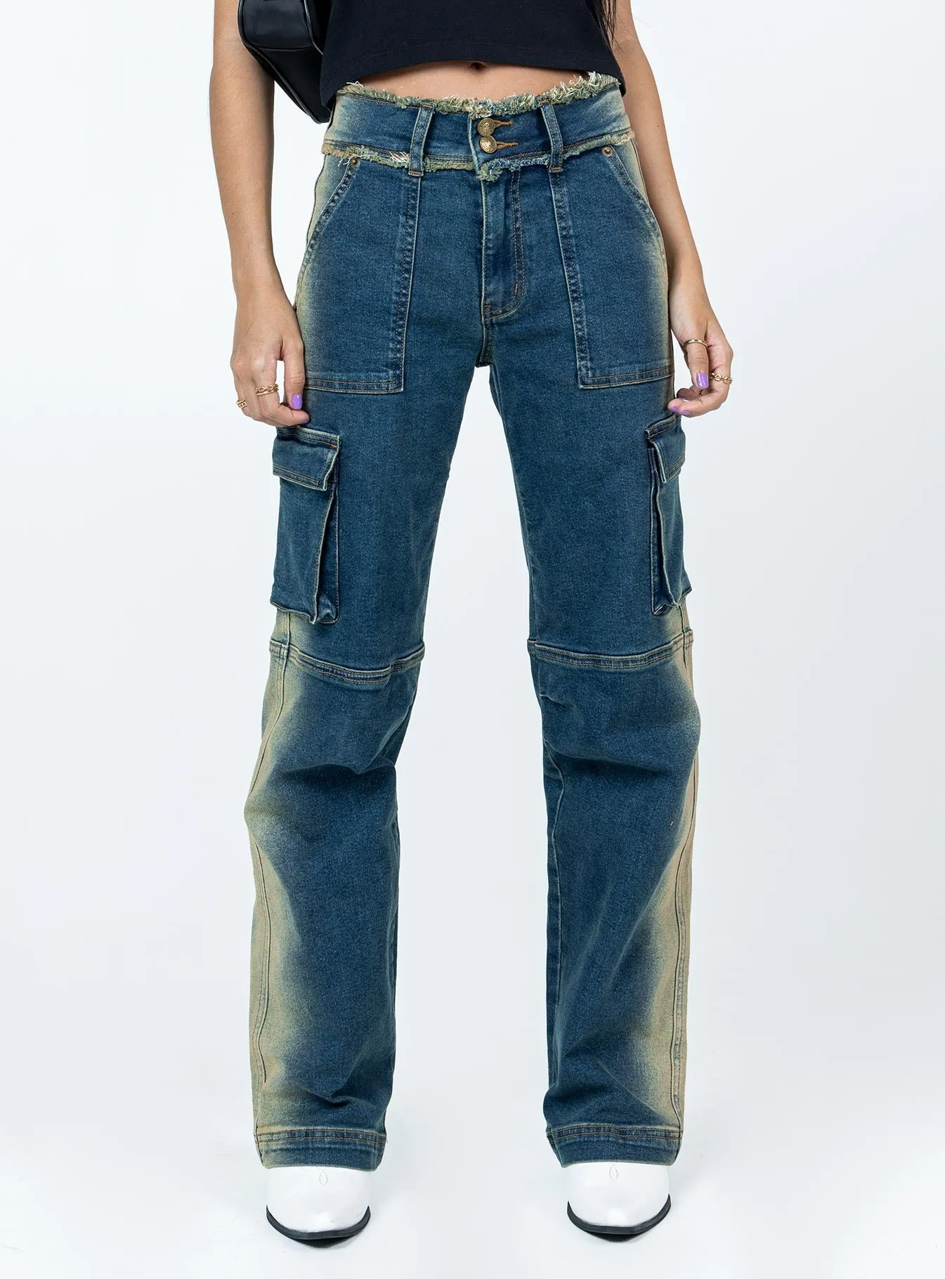 Street Fashion Breathable Pre Show Denim Jeans Mid Blue