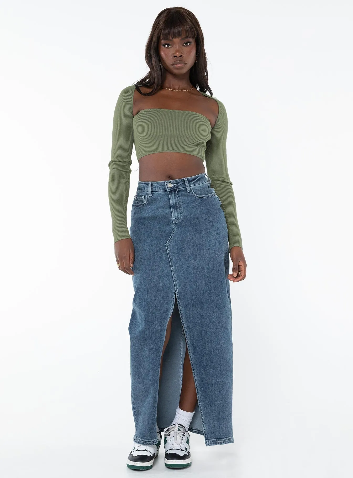 CrossGrain Fabric Aramon Two-piece Sweater Green