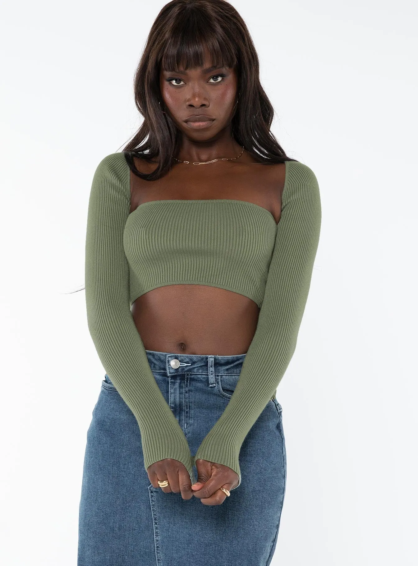 Aramon Two-piece Sweater Green WrinkleFree Weaving Unlined Design
