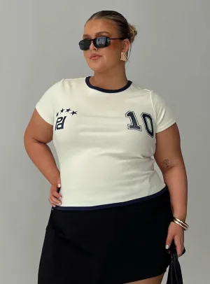 Raw Hem Finish StretchReinforcedArmholes Track Record Graphic Top Cream Curve