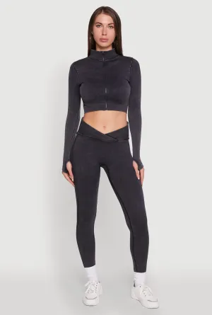 Comfort Fit Waistband Minimal Look Seamless Mineral Wash Ruched High Waisted Leggings