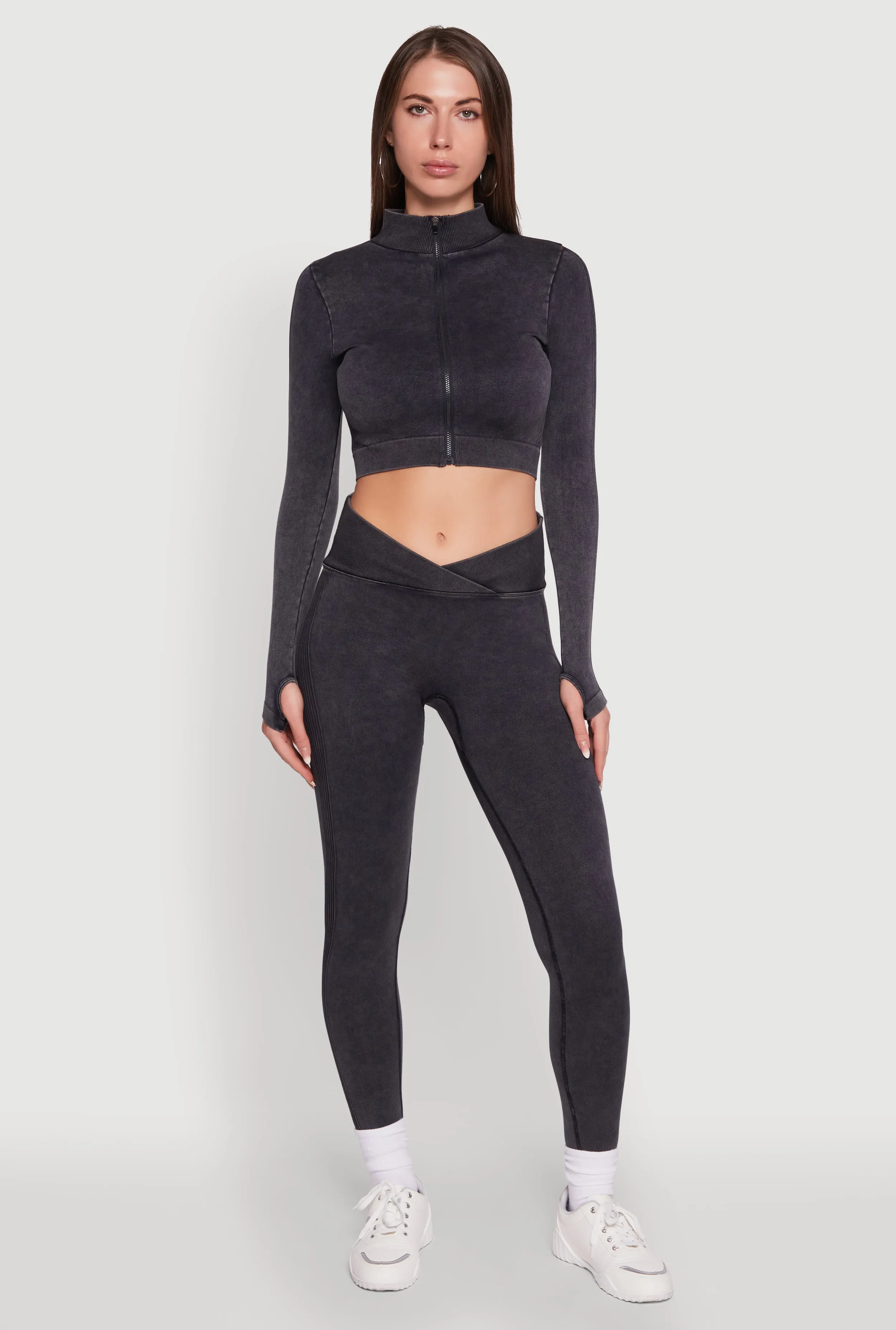 Comfort Fit Waistband Minimal Look Seamless Mineral Wash Ruched High Waisted Leggings
