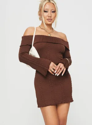 Tall Cut Eclara Off The Shoulder Mini Dress Chocolate