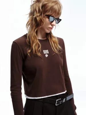 Long Sleeve Contrast Top Ribbed Collar Trim