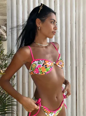 Zari Bikini Top Orange Multi Floral Breathable Mesh Panels