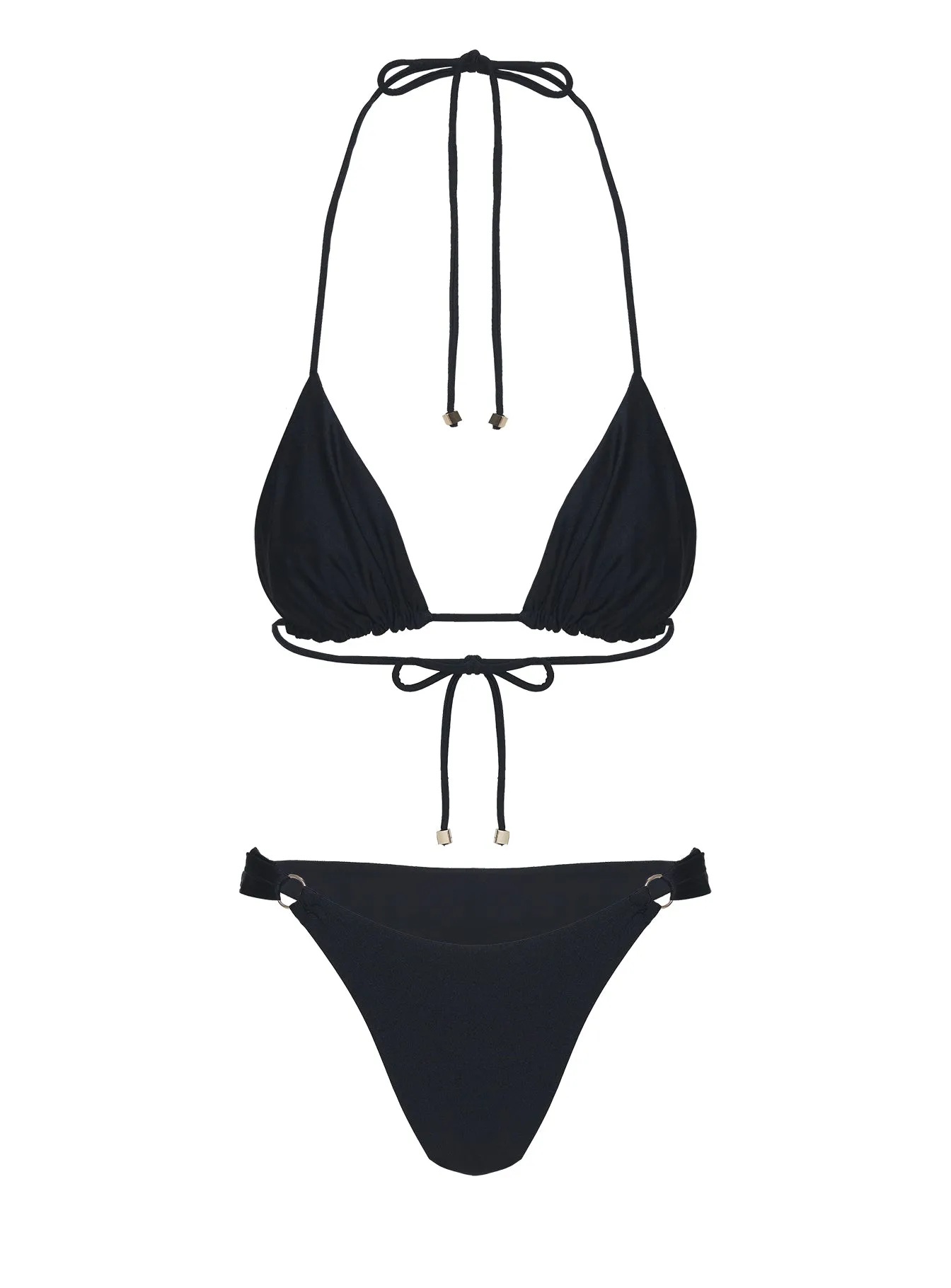 Kennedie Shine High Cut Ring Bikini Bottoms Black Rounded Seam Technique
