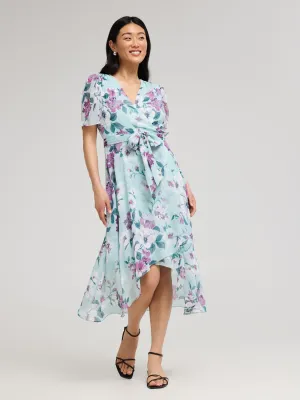 Chic Comfort Smart Layer Floral Print Cross-Front High-Low Midi Dress